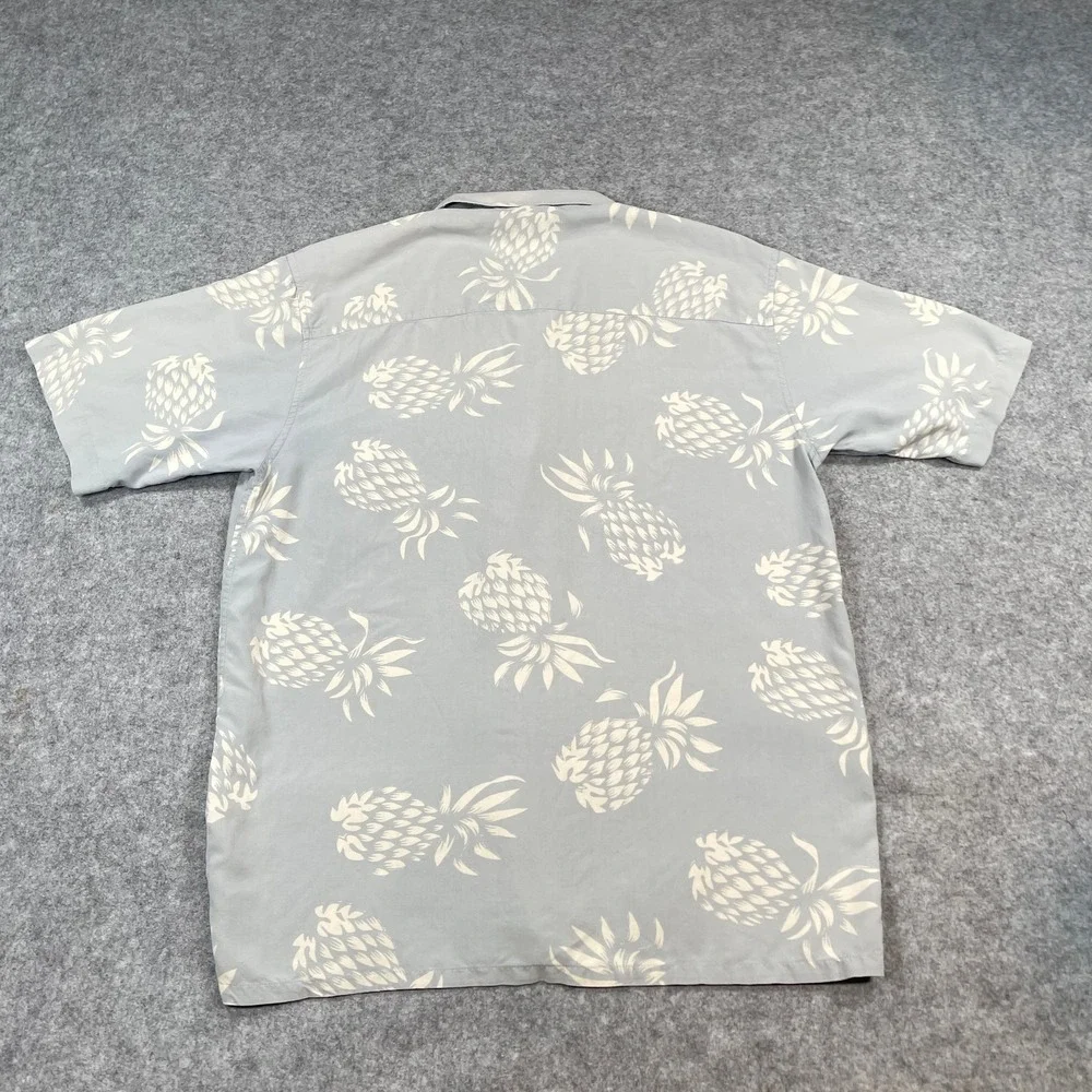 Straight Down Mens Pineapple Aloha Shirt M Kapalua Embroidered Blue Grey